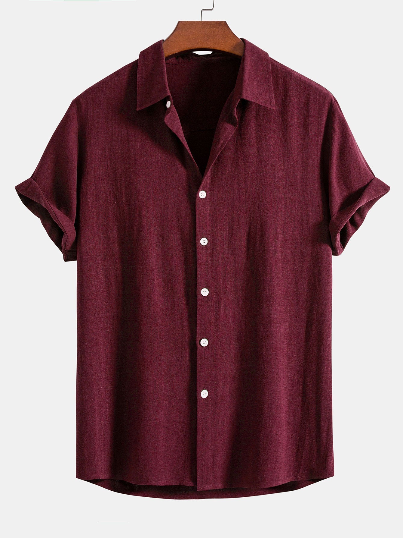 Linen Rayon Blend Button Up Shirt & Crinkled Textured Drawstring Shorts — North Row | View 16
