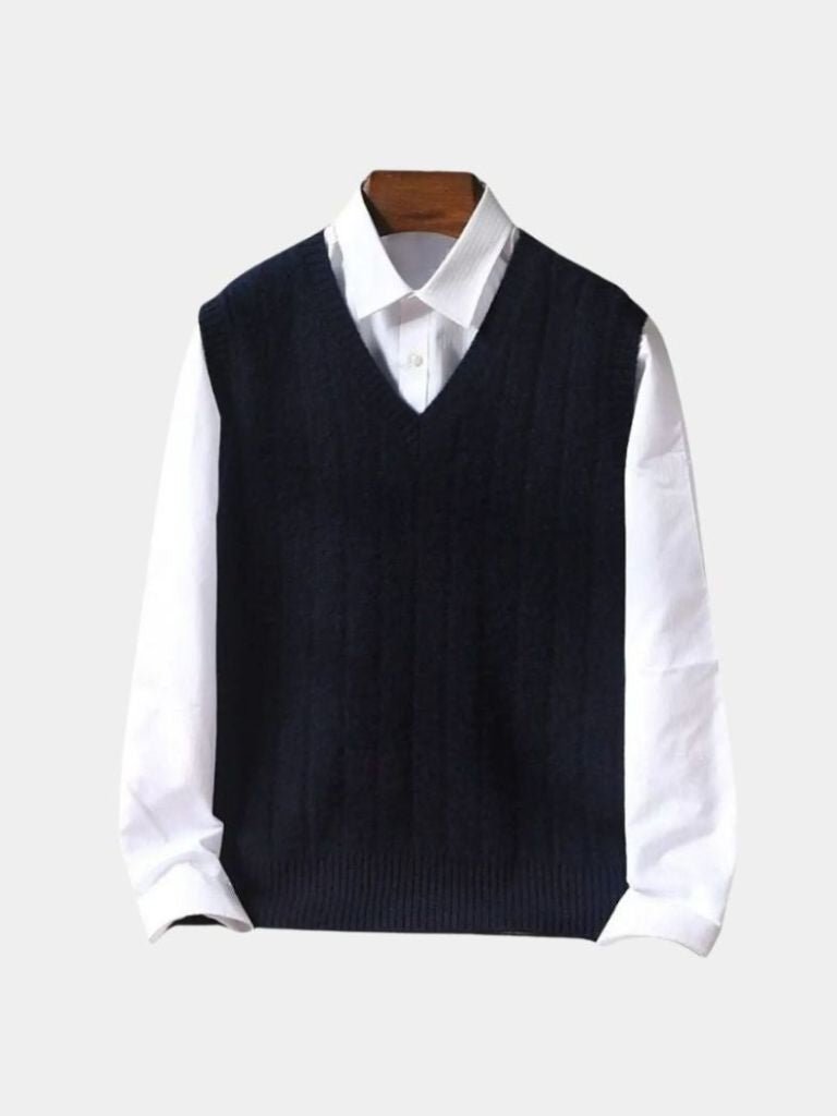 100% Merino Wool Pullover Sweater Vest — North Row | Collar Detail