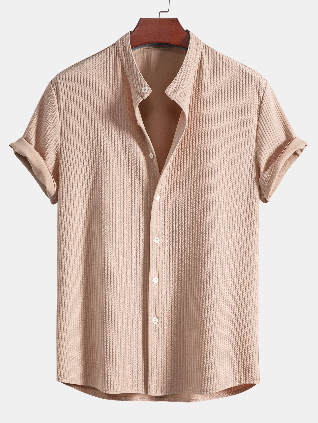 Muscle Fit Ribbed Stand Collar Shirt — North Row | Close-Up