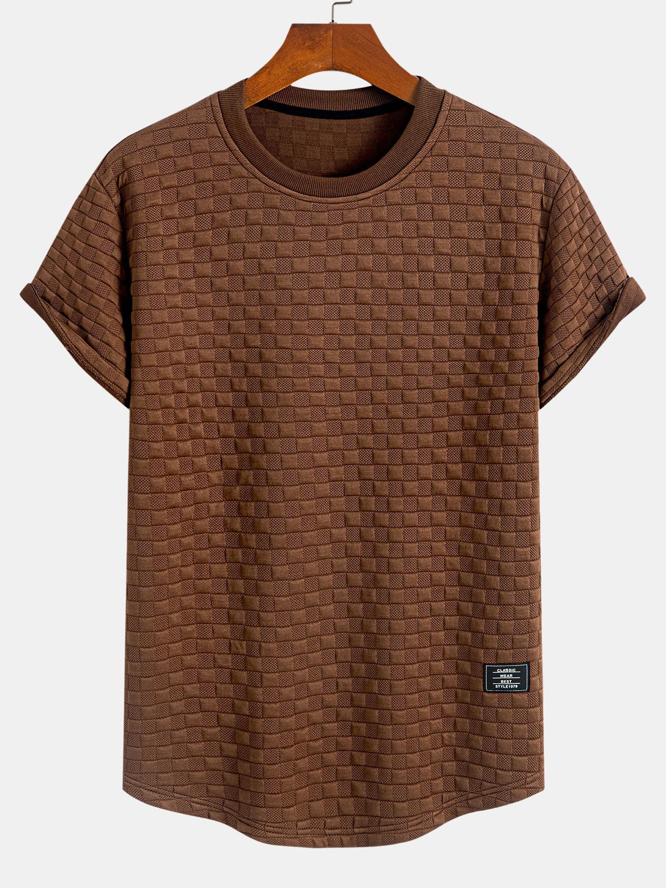 Checkerboard Jacquard Arc Hem T-Shirt — North Row | Texture Detail