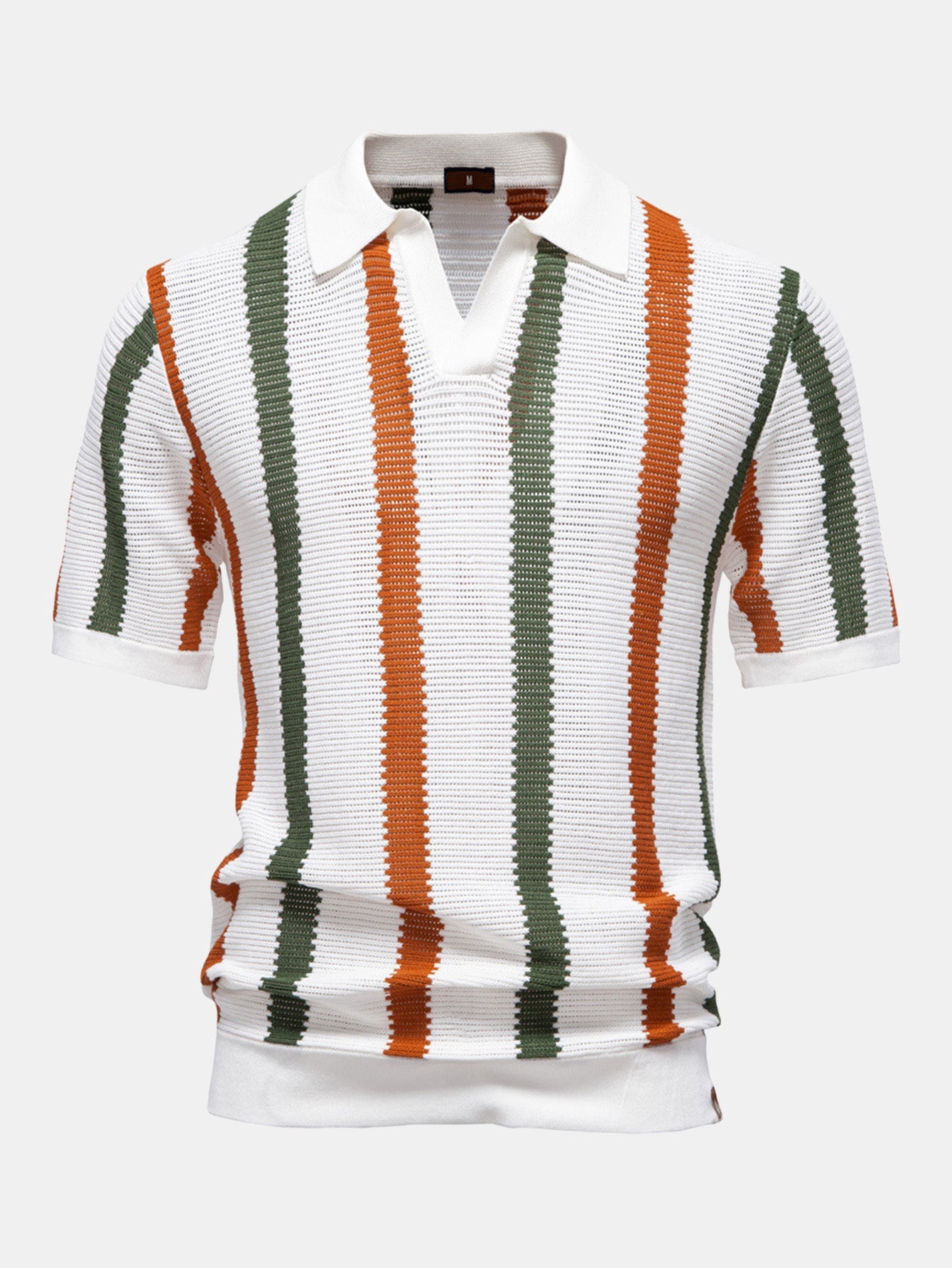 Stripe Knit V Neck Polo Shirt & Straight Leg Linen Pants — North Row | Worn Look