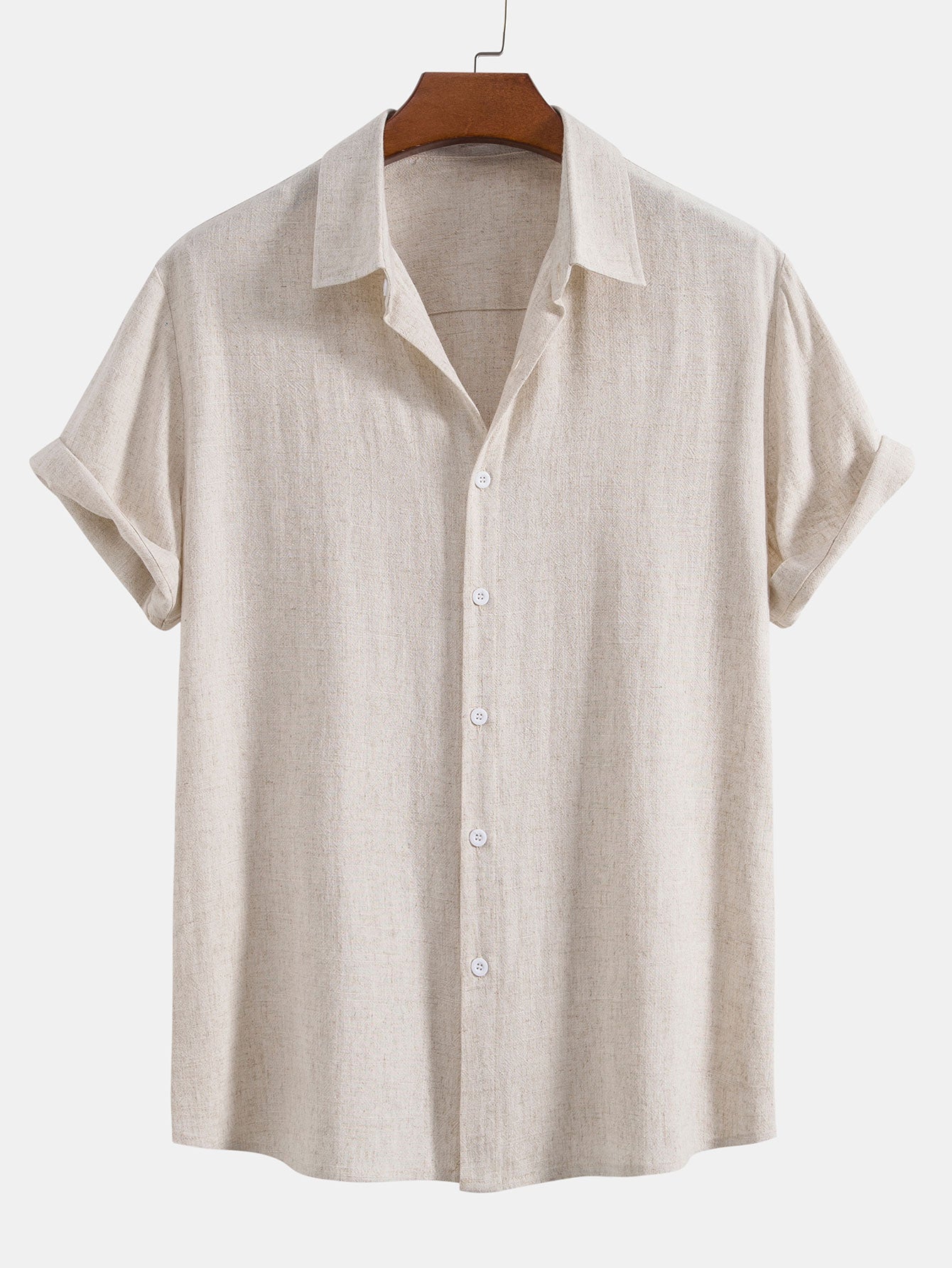 Linen Rayon Blend Button Up Shirt & Straight Leg Linen Pants — North Row | Collar Detail