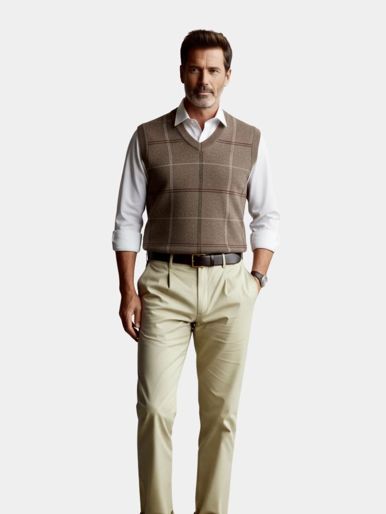 Academic Checkered Knit Vest — North Row | Back View