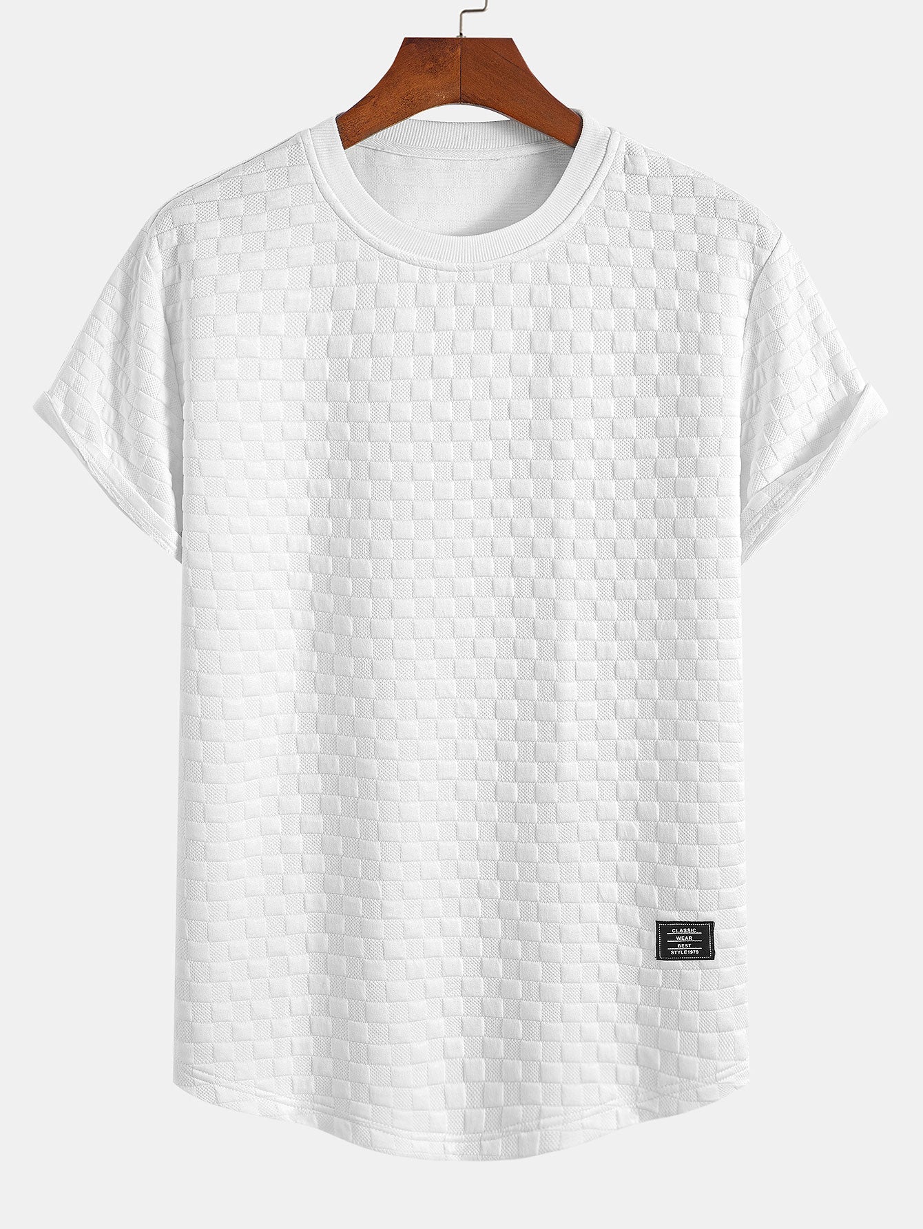 Checkerboard Jacquard Arc Hem T-Shirt — North Row | Front View