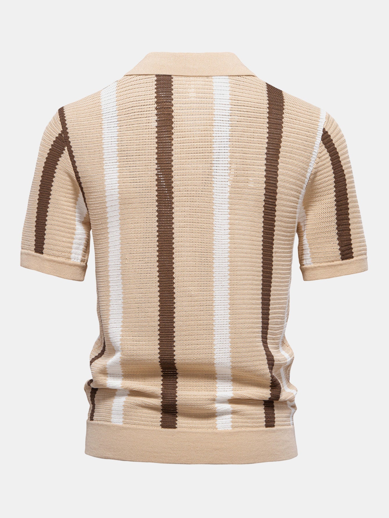 Stripe Knit V Neck Polo Shirt — North Row | Detail View