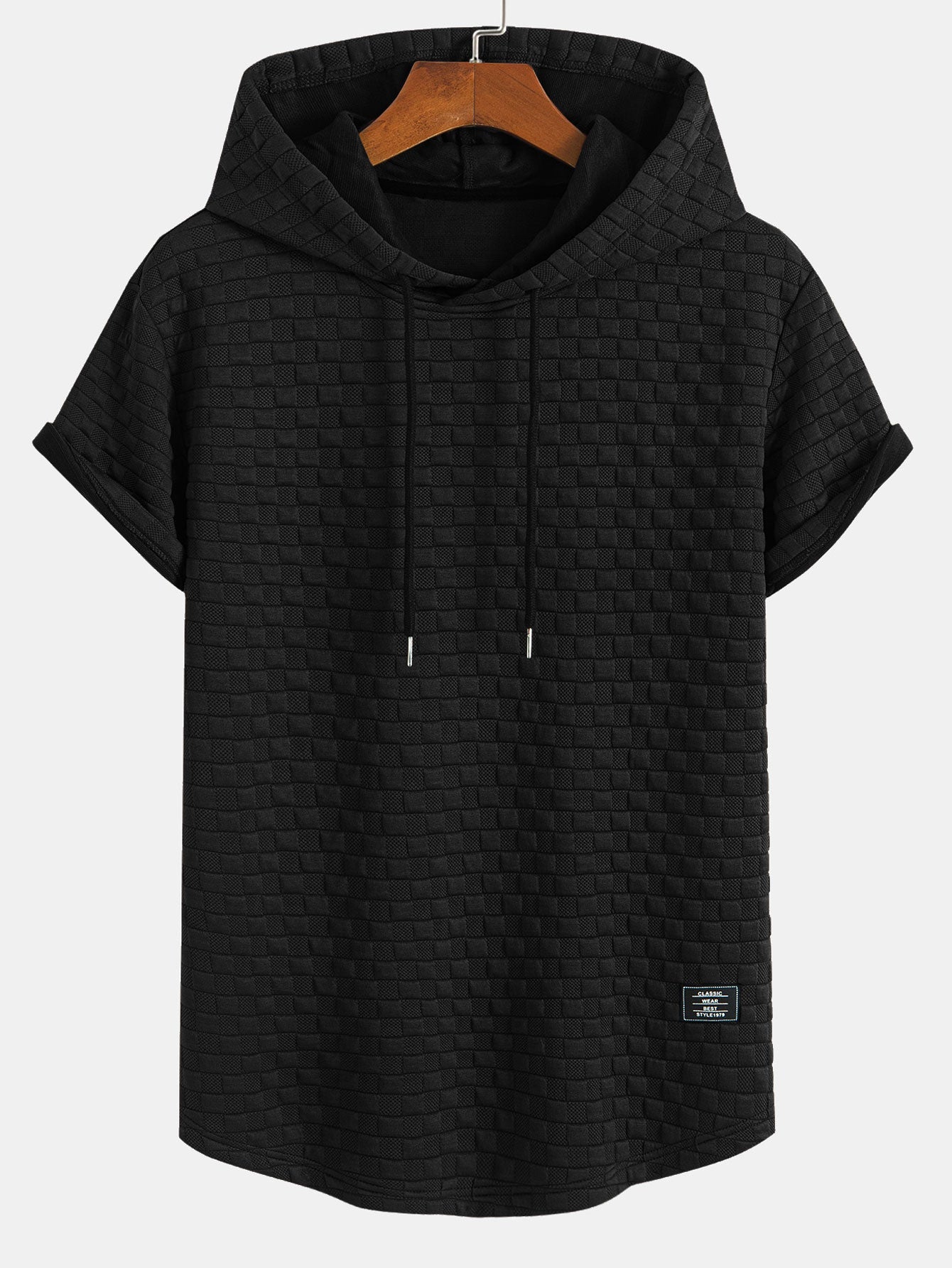 Checkerboard Jacquard Arc Hem Hooded T-Shirt & Shorts — North Row | Close-Up