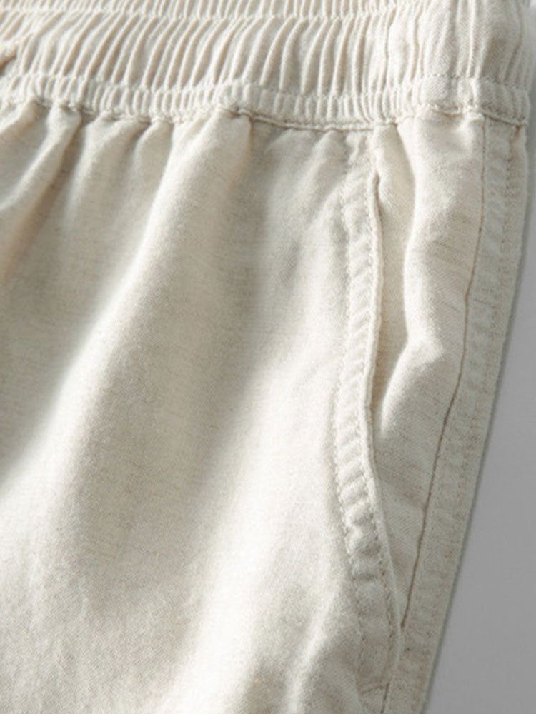 Short Sleeve Knitted Waffle Cuban Shirt & Straight Leg Linen Pants — North Row | Full Length