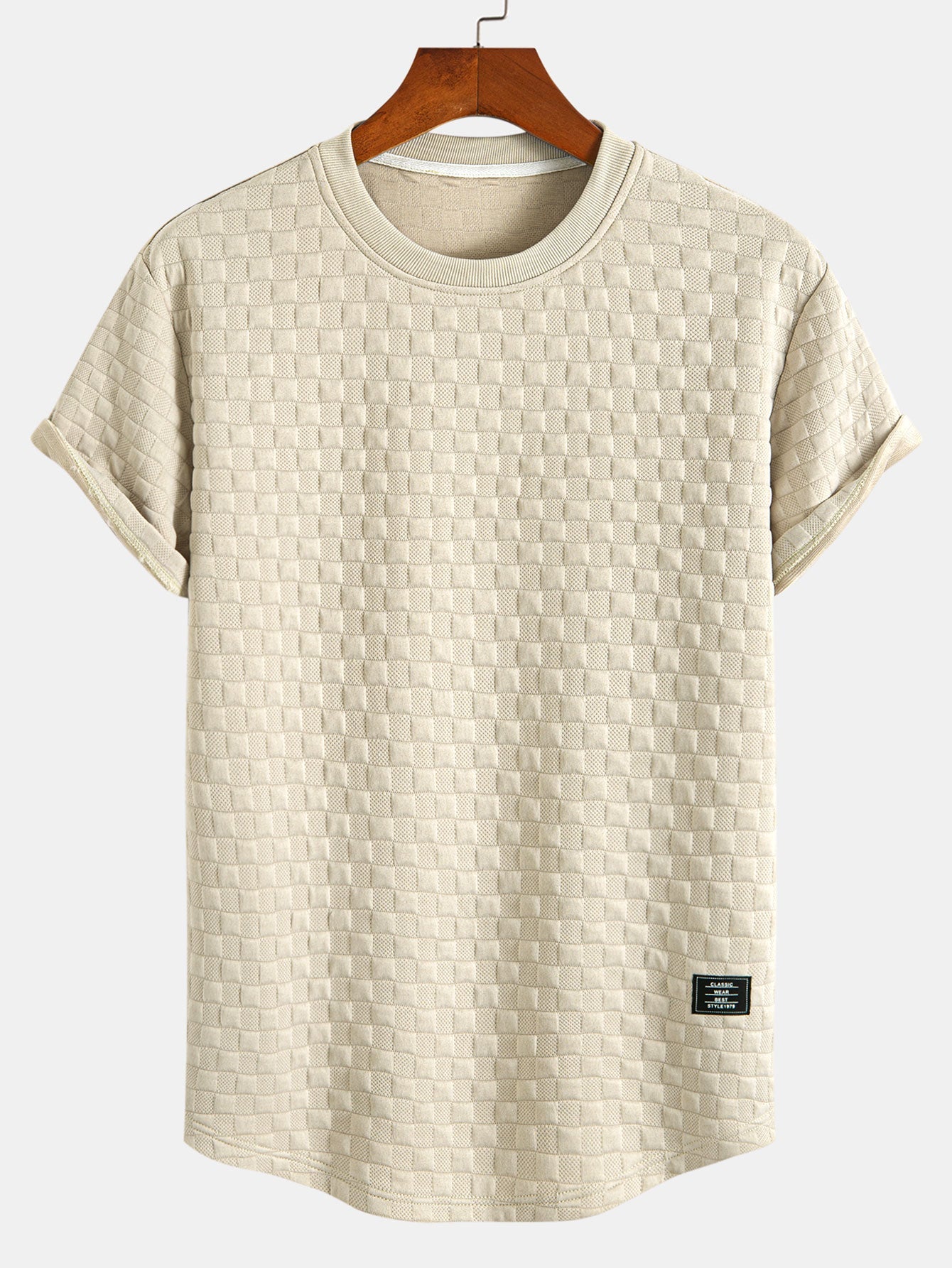 Checkerboard Jacquard Arc Hem T-Shirt — North Row | Flat Lay