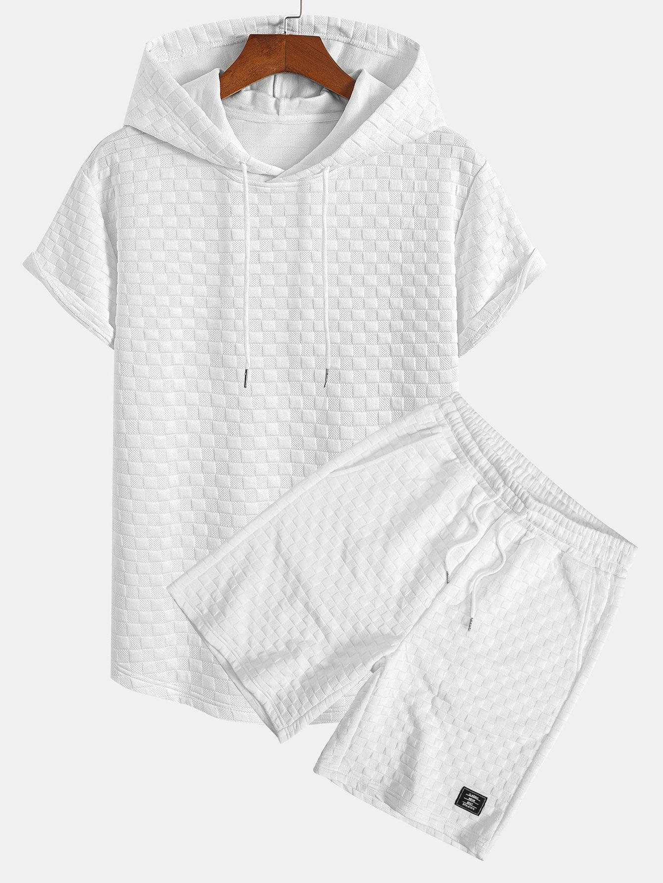 Checkerboard Jacquard Arc Hem Hooded T-Shirt & Shorts — North Row | Front View