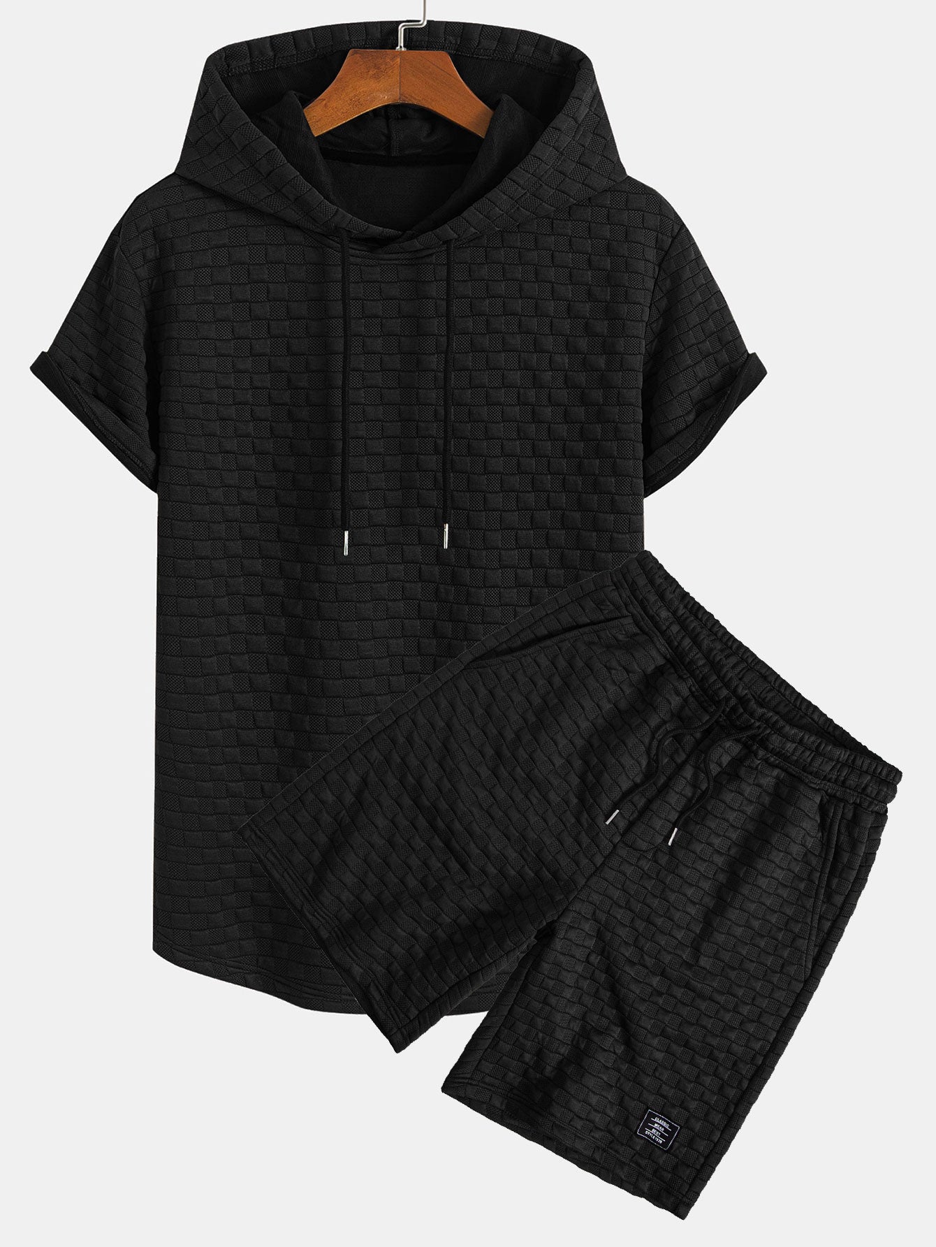 Checkerboard Jacquard Arc Hem Hooded T-Shirt & Shorts — North Row | Side View