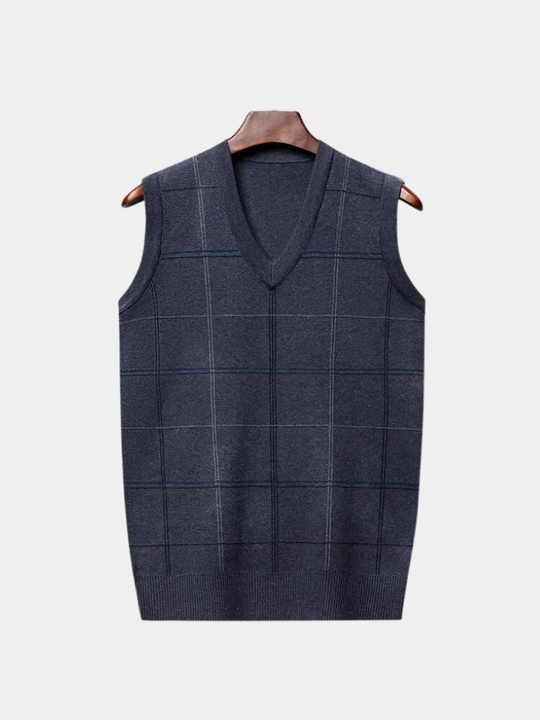 Academic Checkered Knit Vest — North Row | Collar Detail