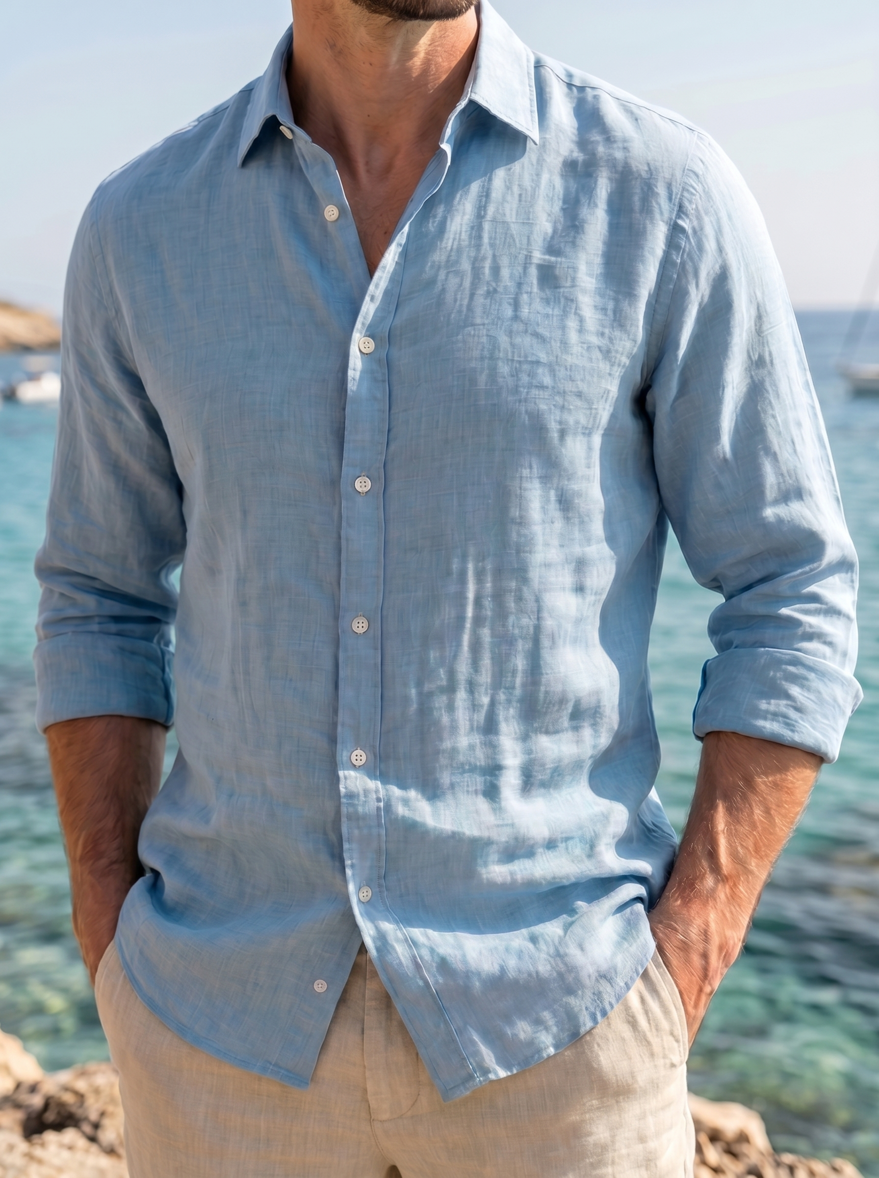 blue linen shirt men