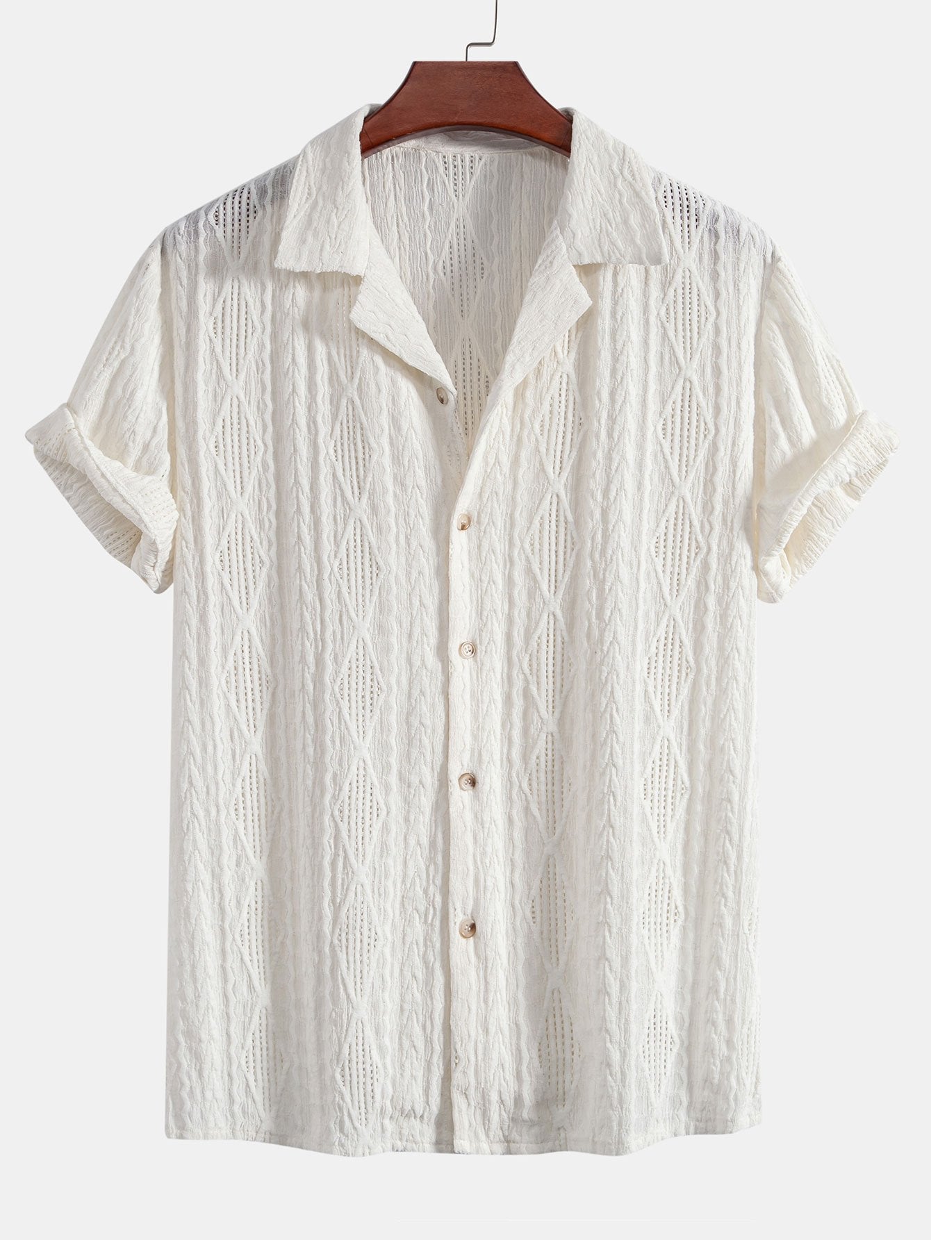 Geometric Jacquard Eyelet Cuban Shirt — North Row | Side View