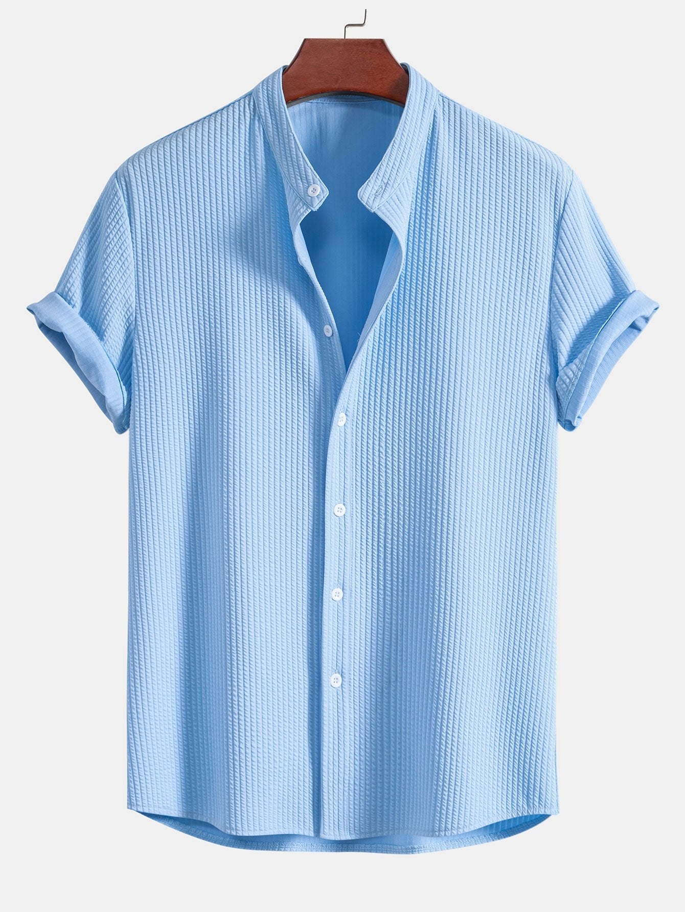 Muscle Fit Ribbed Stand Collar Shirt & Shorts — North Row | Flat Lay
