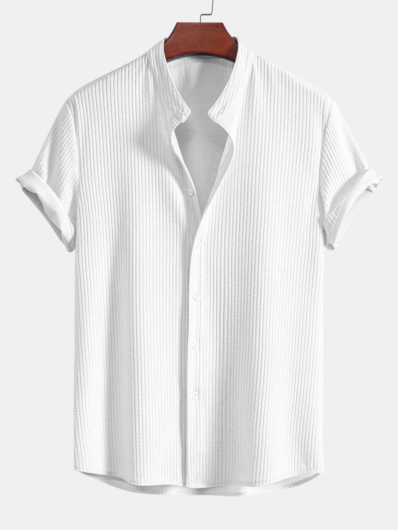 Muscle Fit Ribbed Stand Collar Shirt — North Row | Back View