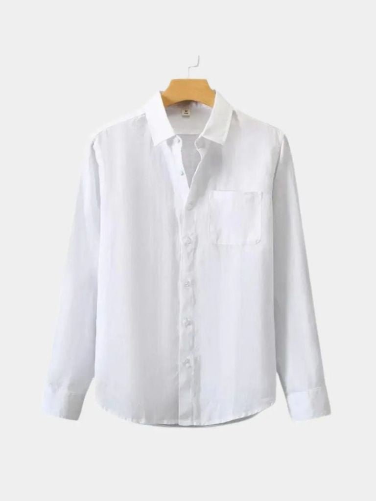 Long Sleeve Essential Linen Shirt — North Row | Collar Detail