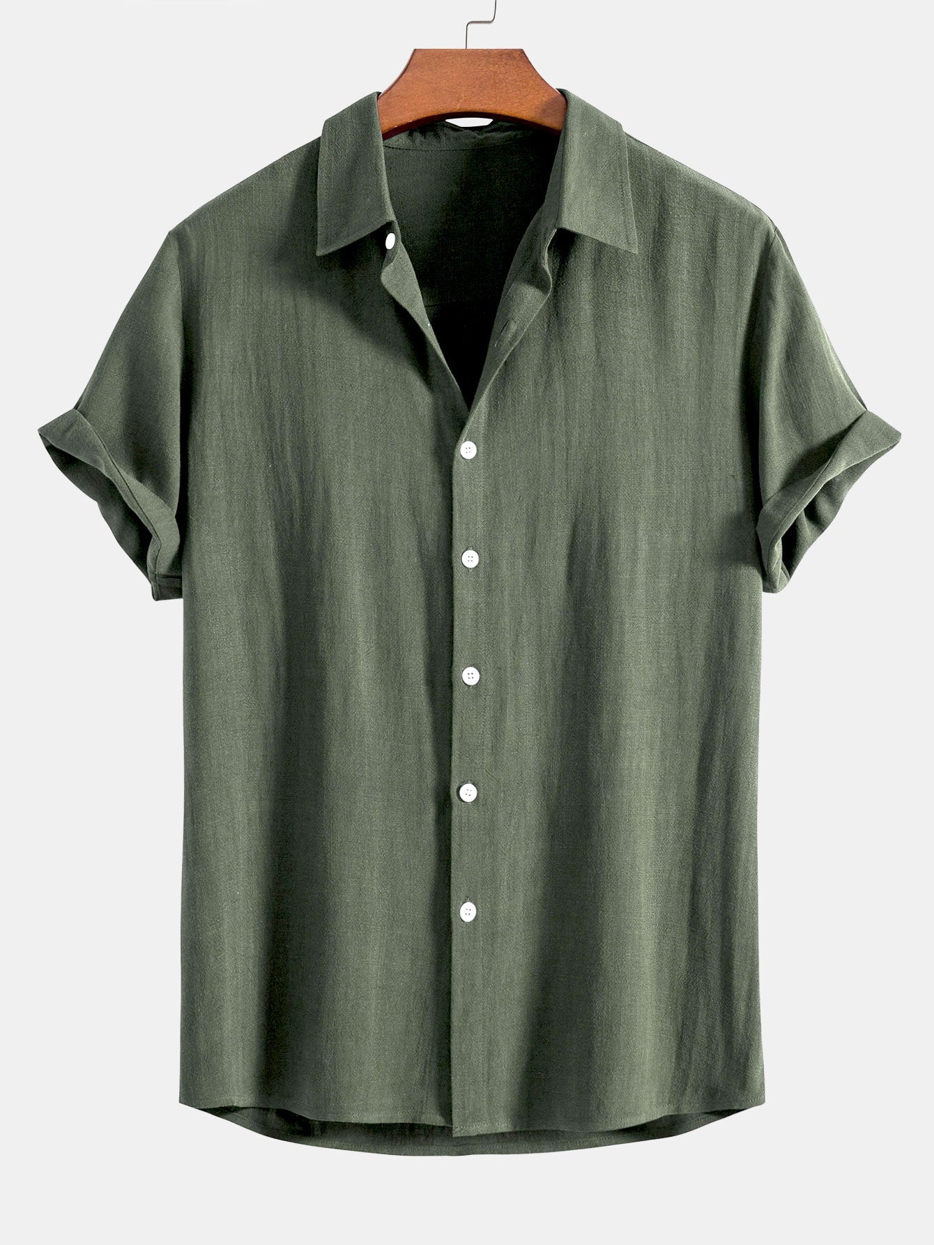 Linen Rayon Blend Button Up Shirt & Crinkled Textured Drawstring Shorts — North Row | View 13