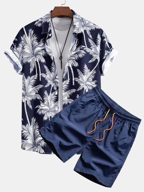 Palm Tree Print Button Up Shirt & Swim Short — North Row | Back View