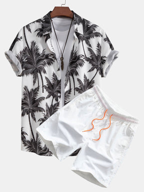 Palm Tree Print Button Up Shirt & Swim Short — North Row | Detail View
