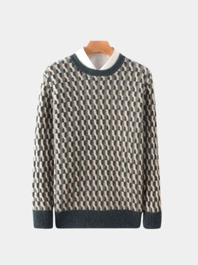 100% Wool Geometric Crew Neck Pullover Sweater — North Row | Collar Detail