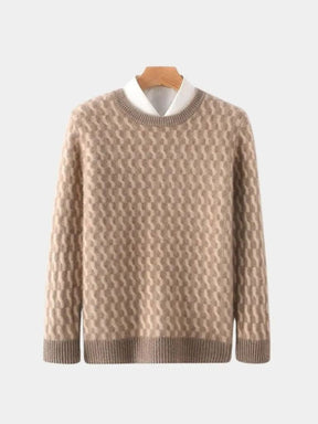 100% Wool Geometric Crew Neck Pullover Sweater — North Row | Side View