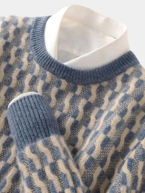 100% Wool Geometric Crew Neck Pullover Sweater — North Row | Close-Up