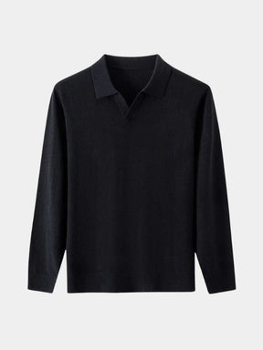 100% Wool Knit V Neck Turndown Polo Pullover — North Row | Worn Look