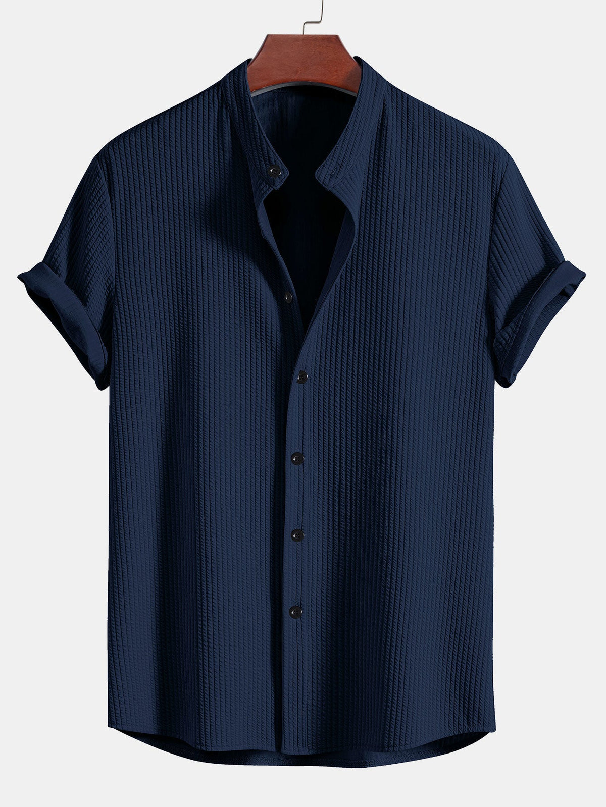 Muscle Fit Ribbed Stand Collar Shirt — North Row | Lifestyle