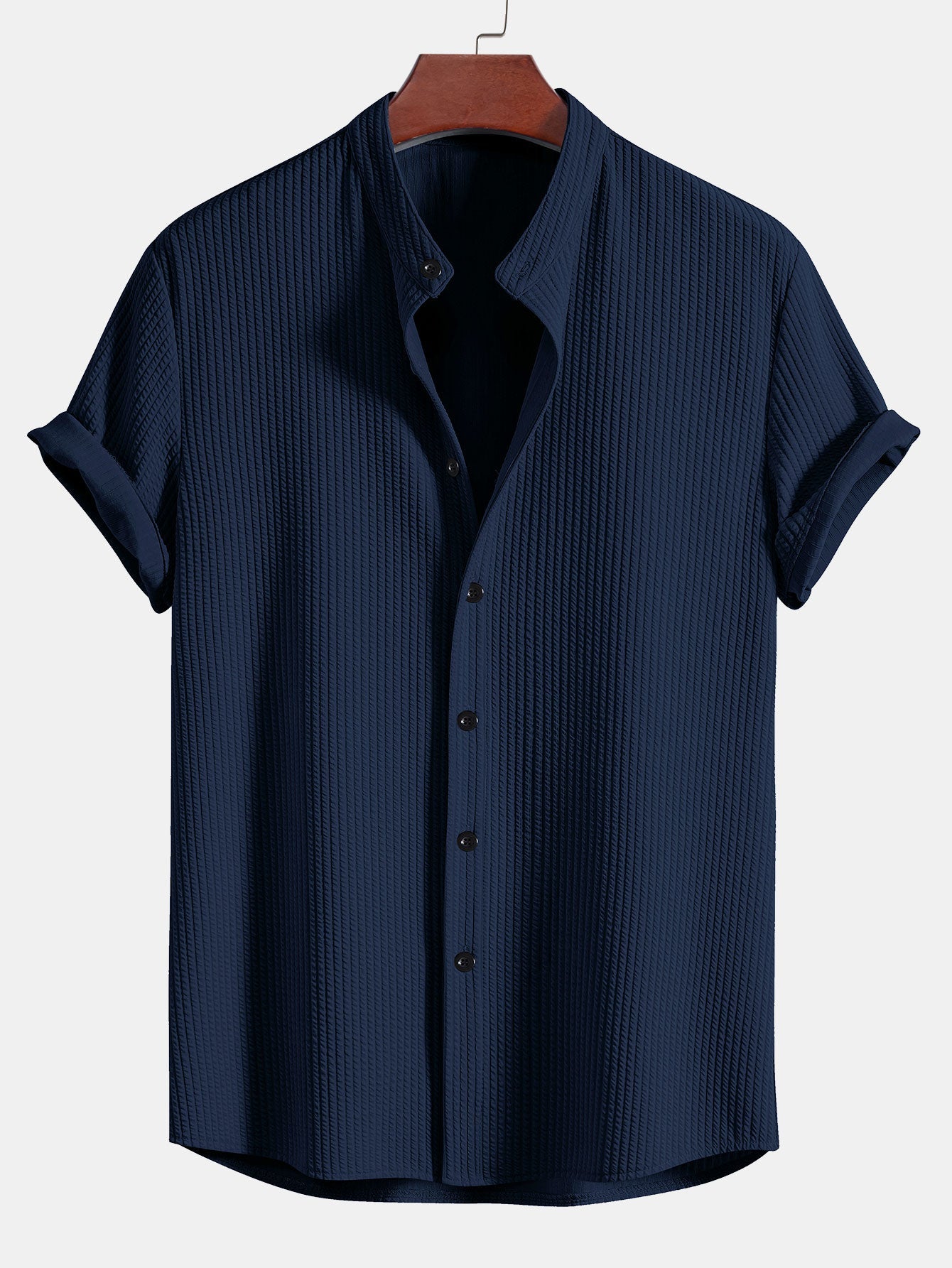 Muscle Fit Ribbed Stand Collar Shirt — North Row | Lifestyle