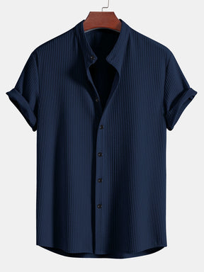 Muscle Fit Ribbed Stand Collar Shirt & Shorts — North Row | Model Wearing