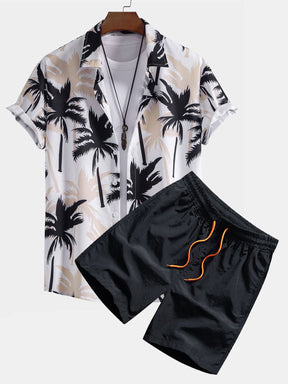 Palm Tree Print Button Up Shirt & Swim Shorts — North Row | Side View