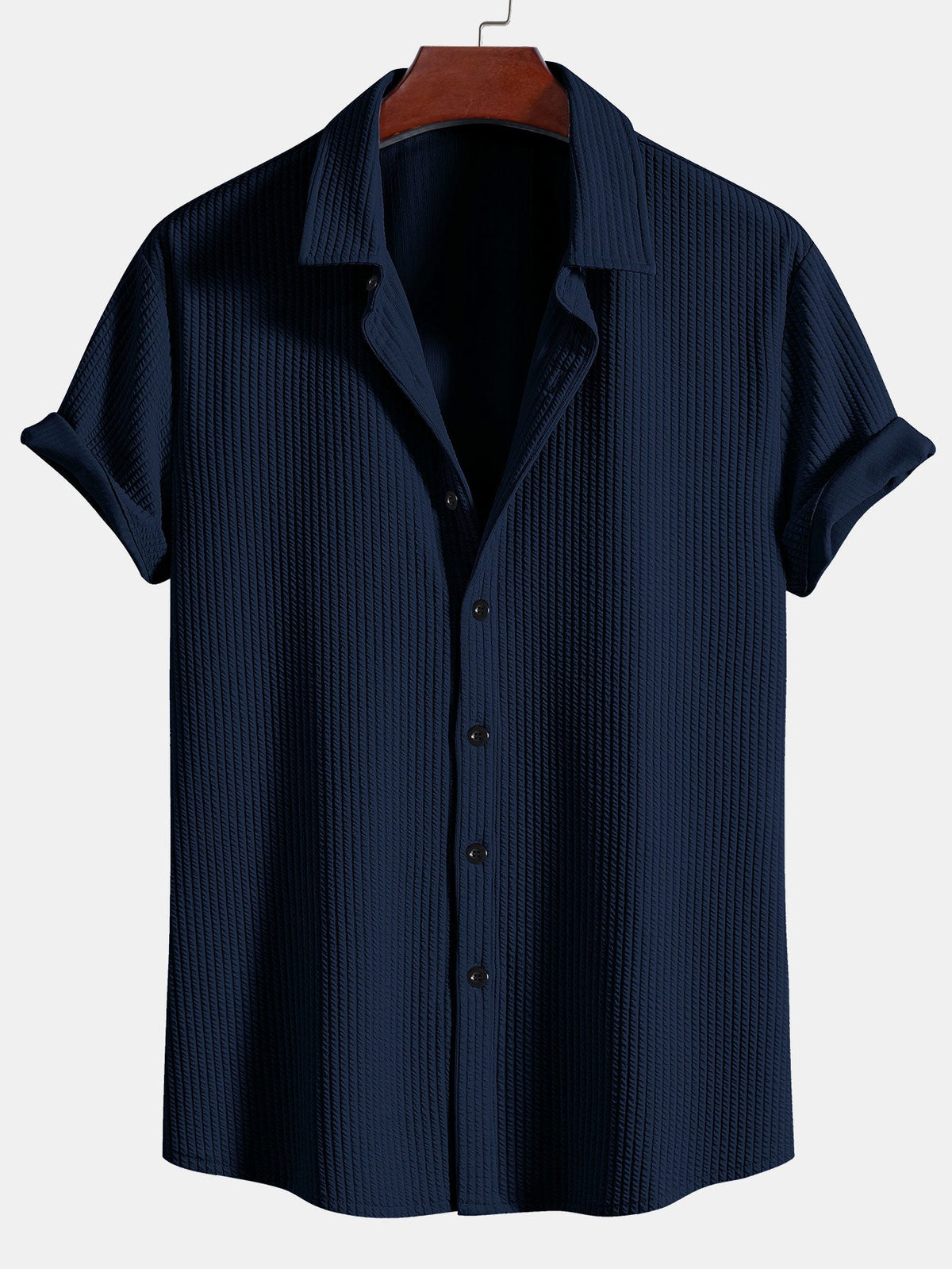 Muscle Fit Ribbed Button Up Shirt — North Row | Flat Lay