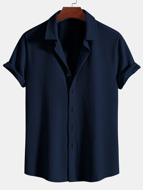 Muscle Fit Ribbed Button Up Shirt — North Row | Flat Lay