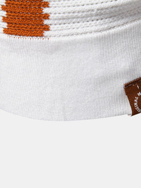 Stripe Knit V Neck Polo Shirt — North Row | Model Wearing