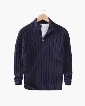 Cable Zipped Cable Sweater — North Row | Front View
