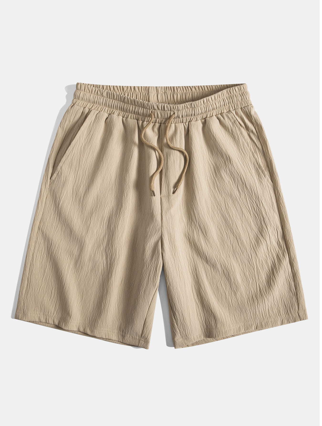 Crinkled Textured Button Up Shirt & Crinkled Textured Drawstring Shorts — North Row | Model Wearing
