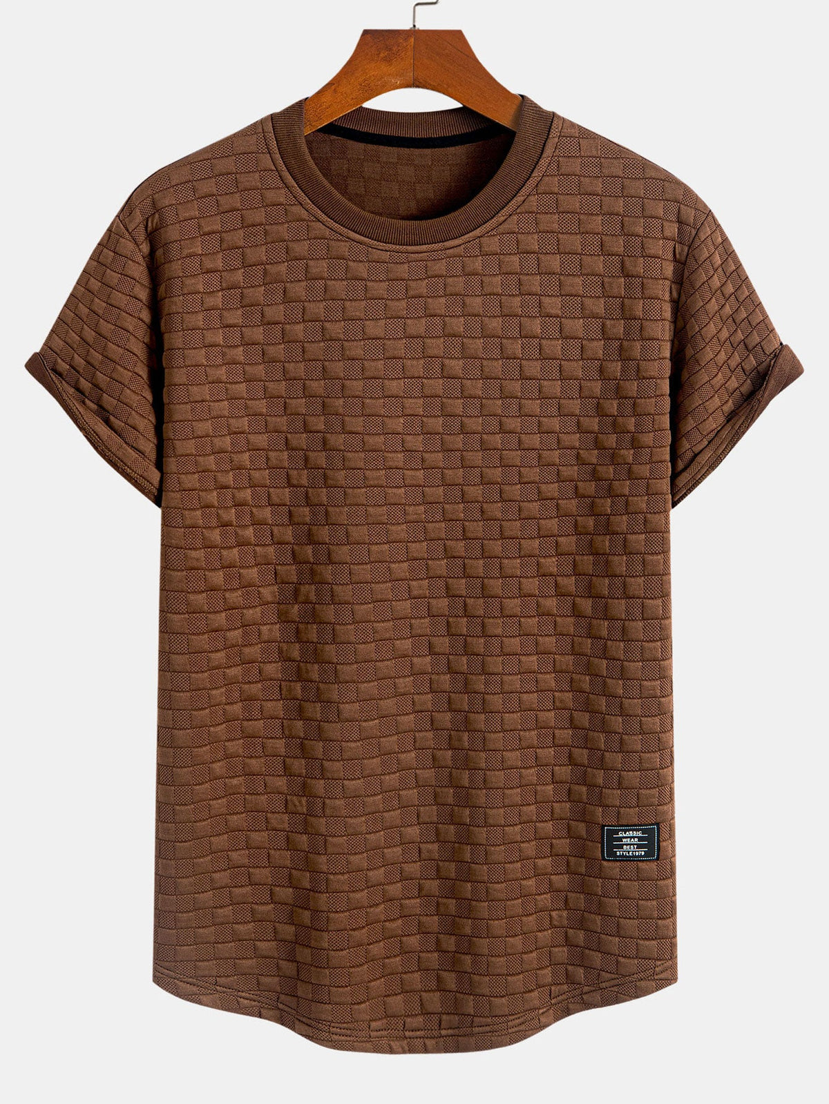 Checkerboard Jacquard  Arc Hem T-Shirt — North Row | Texture Detail