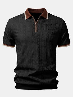 Contrast Trim Textured Zipper Knit Polo — North Row | Back View