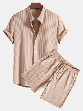 Muscle Fit Ribbed Stand Collar Shirt & Shorts — North Row | Close-Up