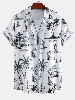 Island Sailing Print Button Up Shirt & Swim Shorts — North Row | Close-Up