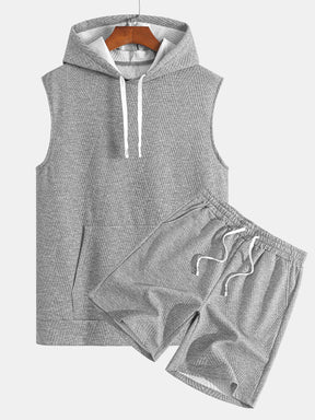 Striped Jacquard Sleeveless Hooded T-Shirt & Shorts — North Row | Detail View