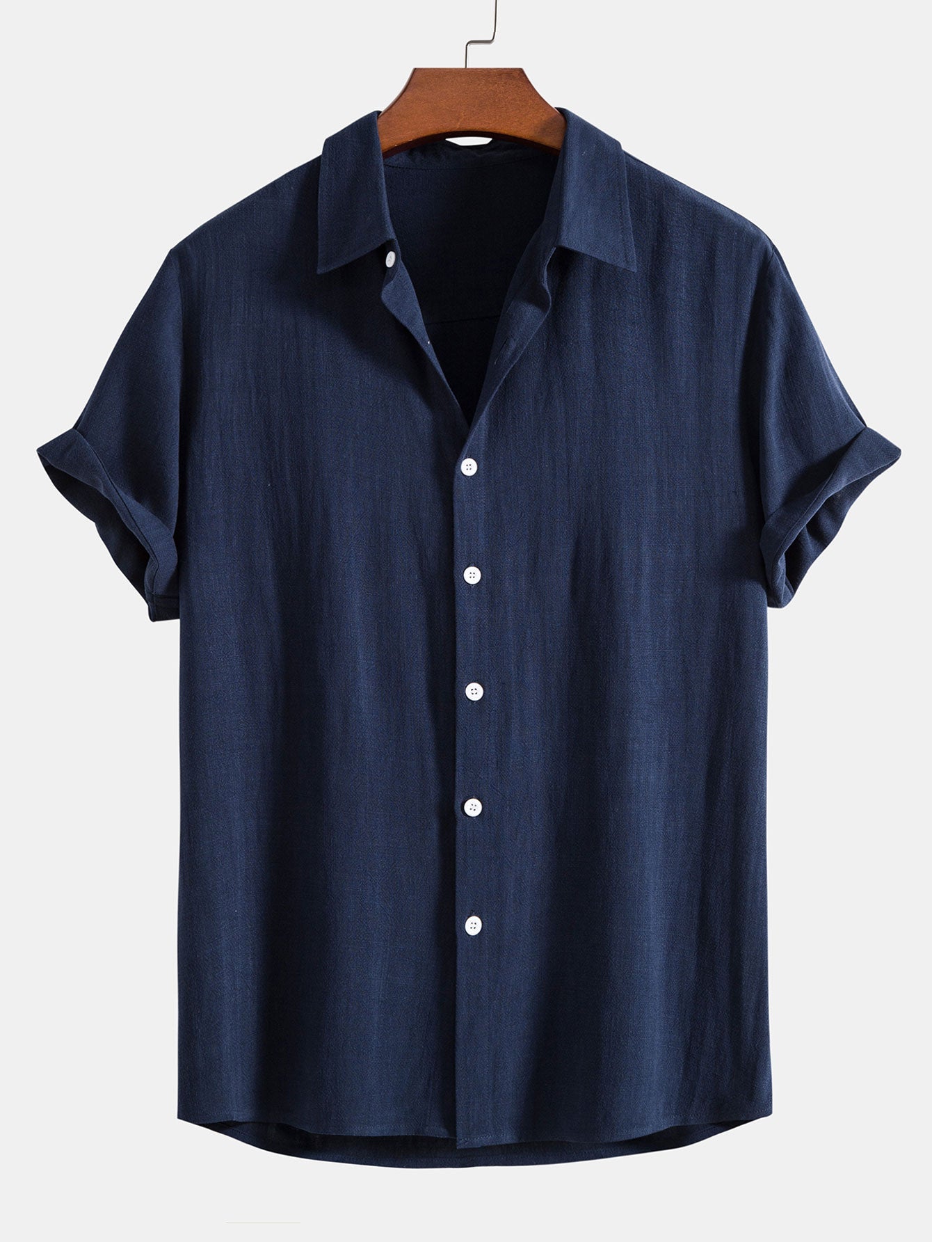 Linen Rayon Blend Button Up Shirt & Crinkled Textured Drawstring Shorts — North Row | Flat Lay