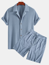 Waffle Textured Cuban Shirt & Shorts — North Row | Front View