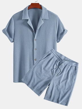 Waffle Textured Cuban Shirt & Shorts — North Row | Front View