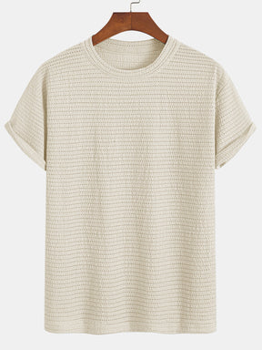 Relax Fit Striped Textured T-Shirt — North Row | Collar Detail