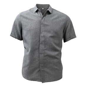 【24-hour shipping out】Men's Solid Color Lapel Cotton Linen Short Sleeve Shirt 82339241X — North Row | View 15