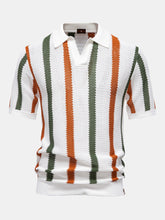 Stripe Knit V Neck Polo Shirt — North Row | Front View