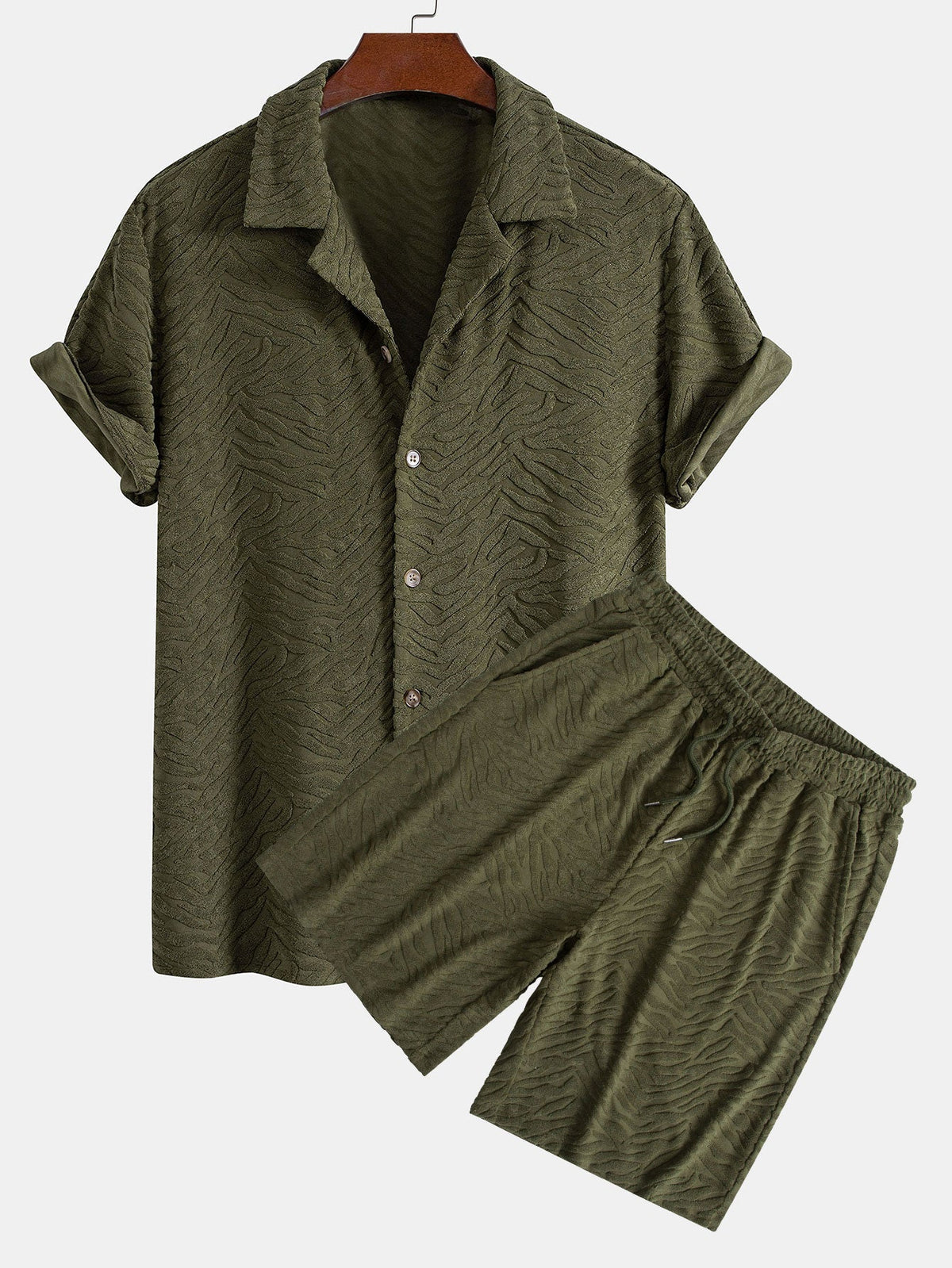 Animal Texture Terry Cuban Shirt & Shorts — North Row | Front View