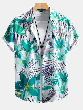 Flower Plants Print Button Up Shirt & Swim Shorts — North Row | Full Length