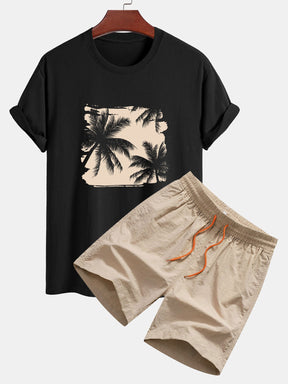 Regular Fit Palm Trees Silhouette Print Cotton T-Shirt & Swim Shorts — North Row | Front View